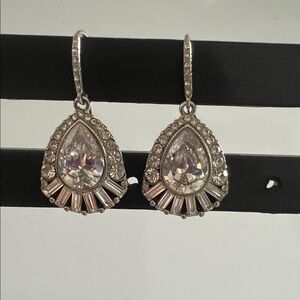 Carolee Elegant Silver Teardrop Earrings with Crystal Accents